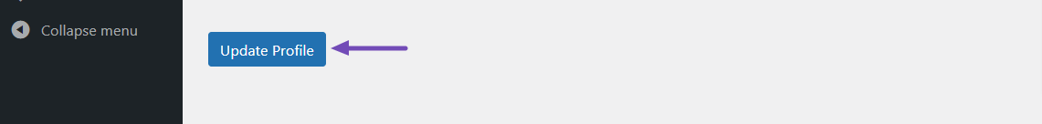 The Update Profile button in WordPress profile page
