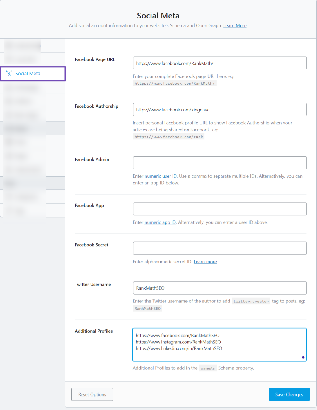 The Rank Math SEO Social Meta feature