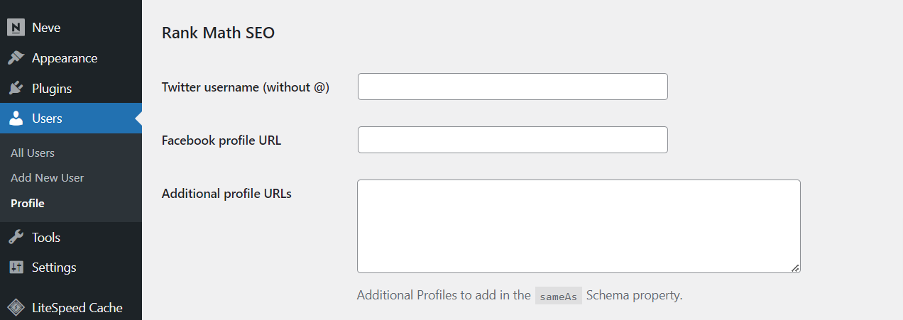 Rank Math SEO Profile page options