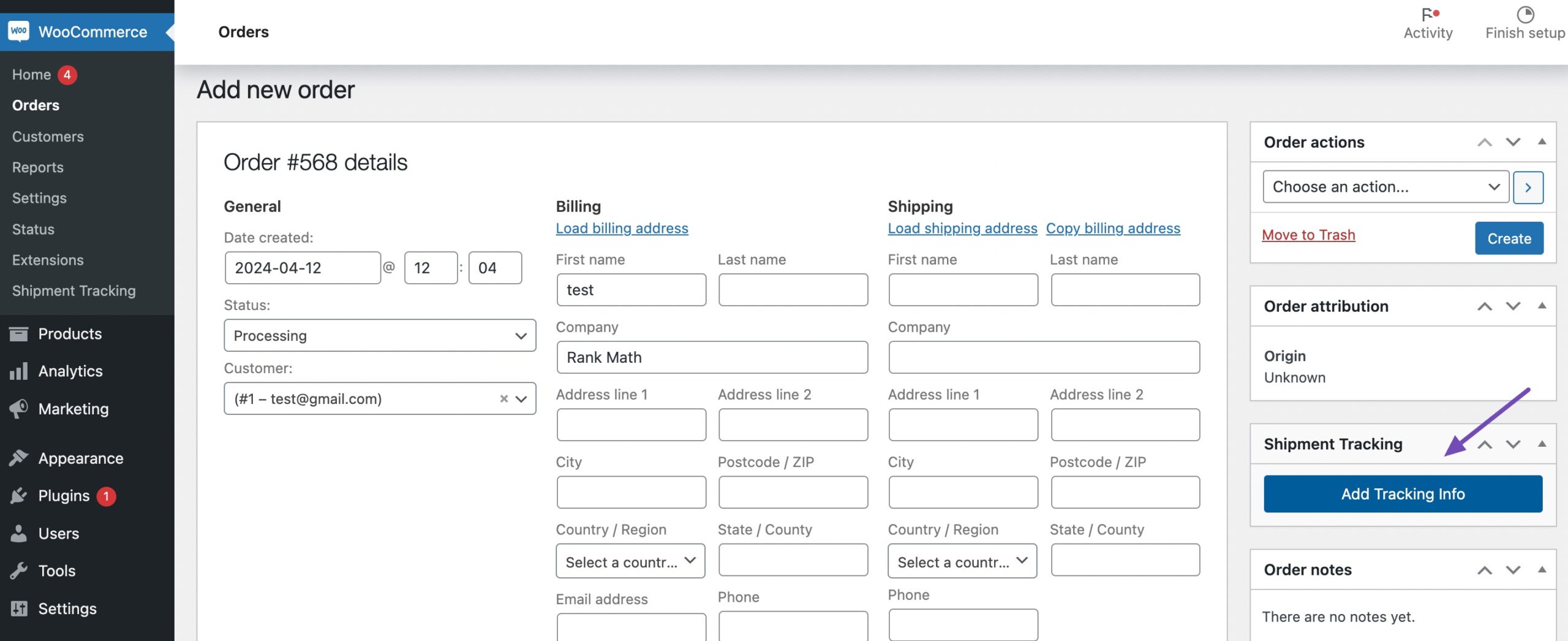 Tracking info