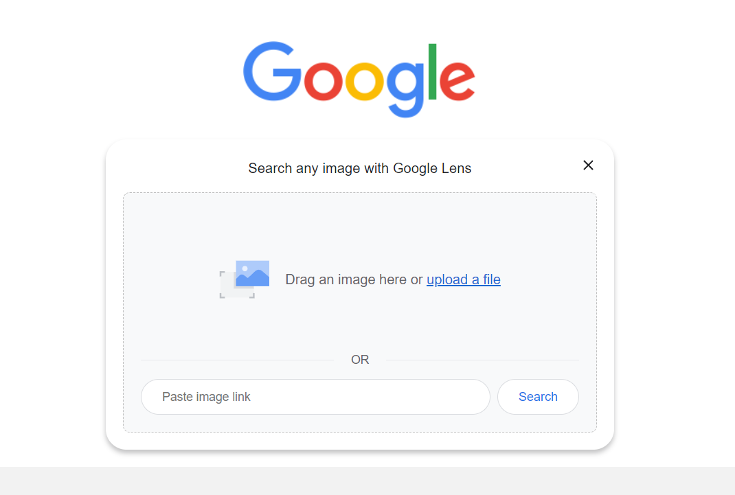 Choosing either the Upload a file or paste image link option for the reverse image search on Google- desktops
