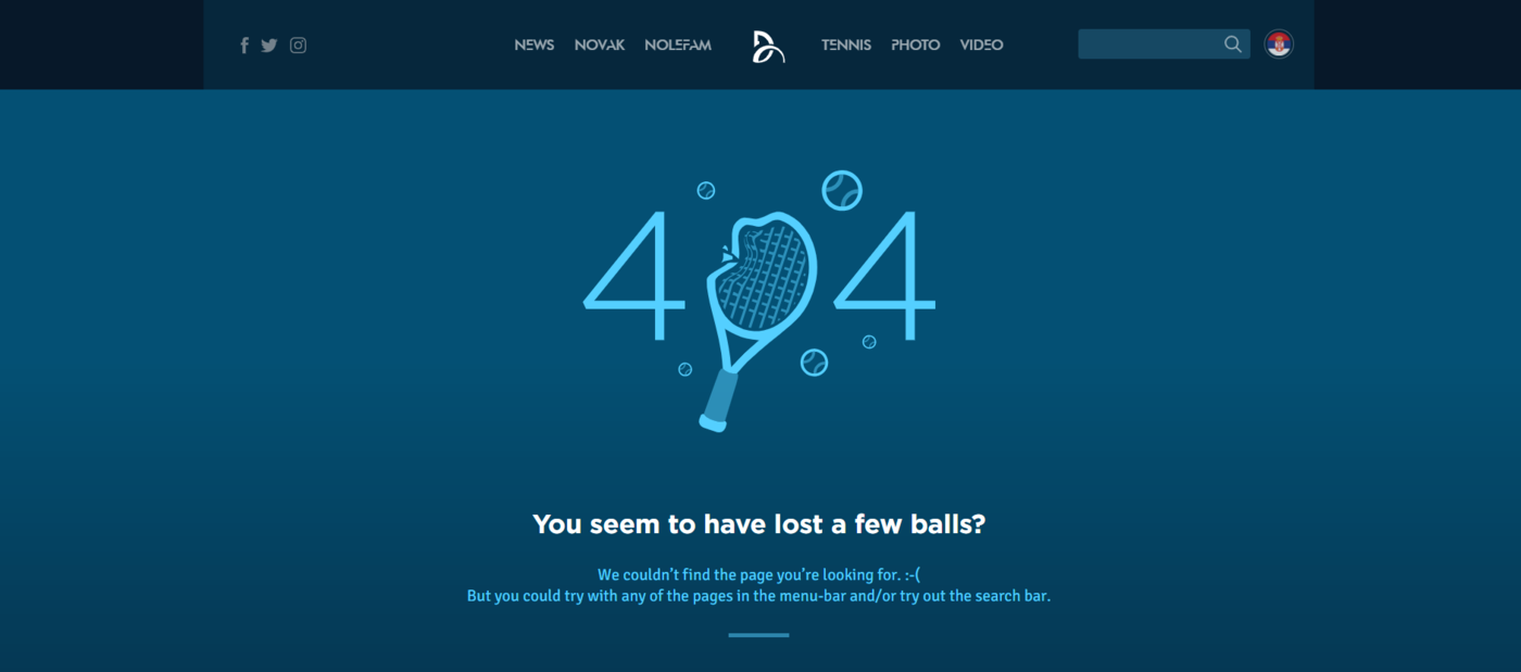 An example of a 404 page that matches the type of content published on the site