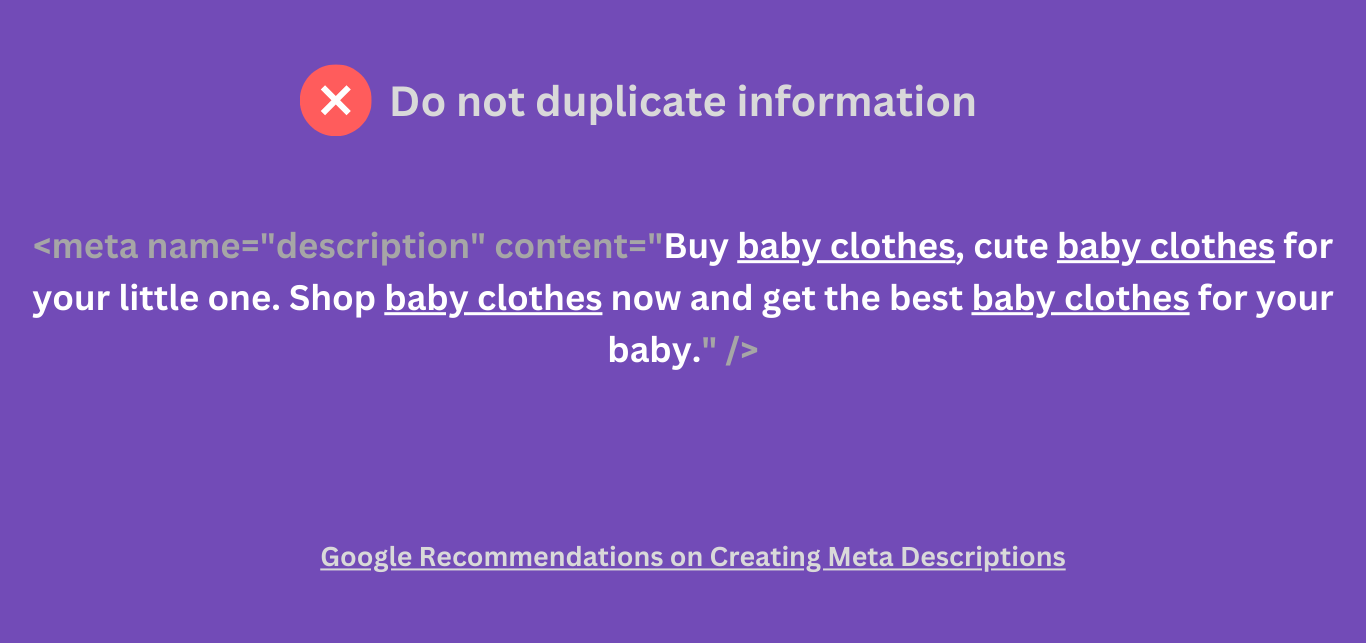 An illustration of a poorly written meta description containing duplicate information