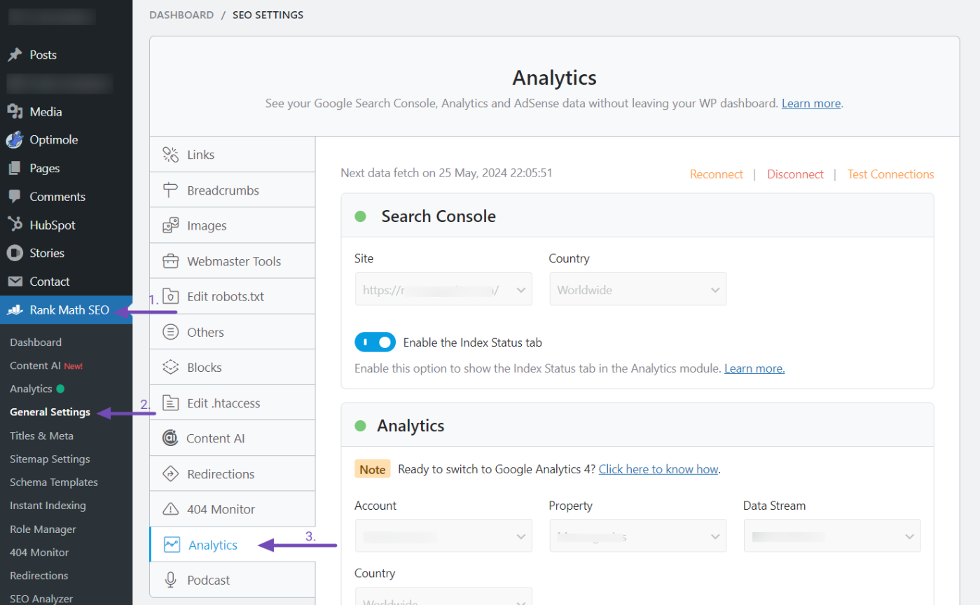 Rank Math Analytics Settings