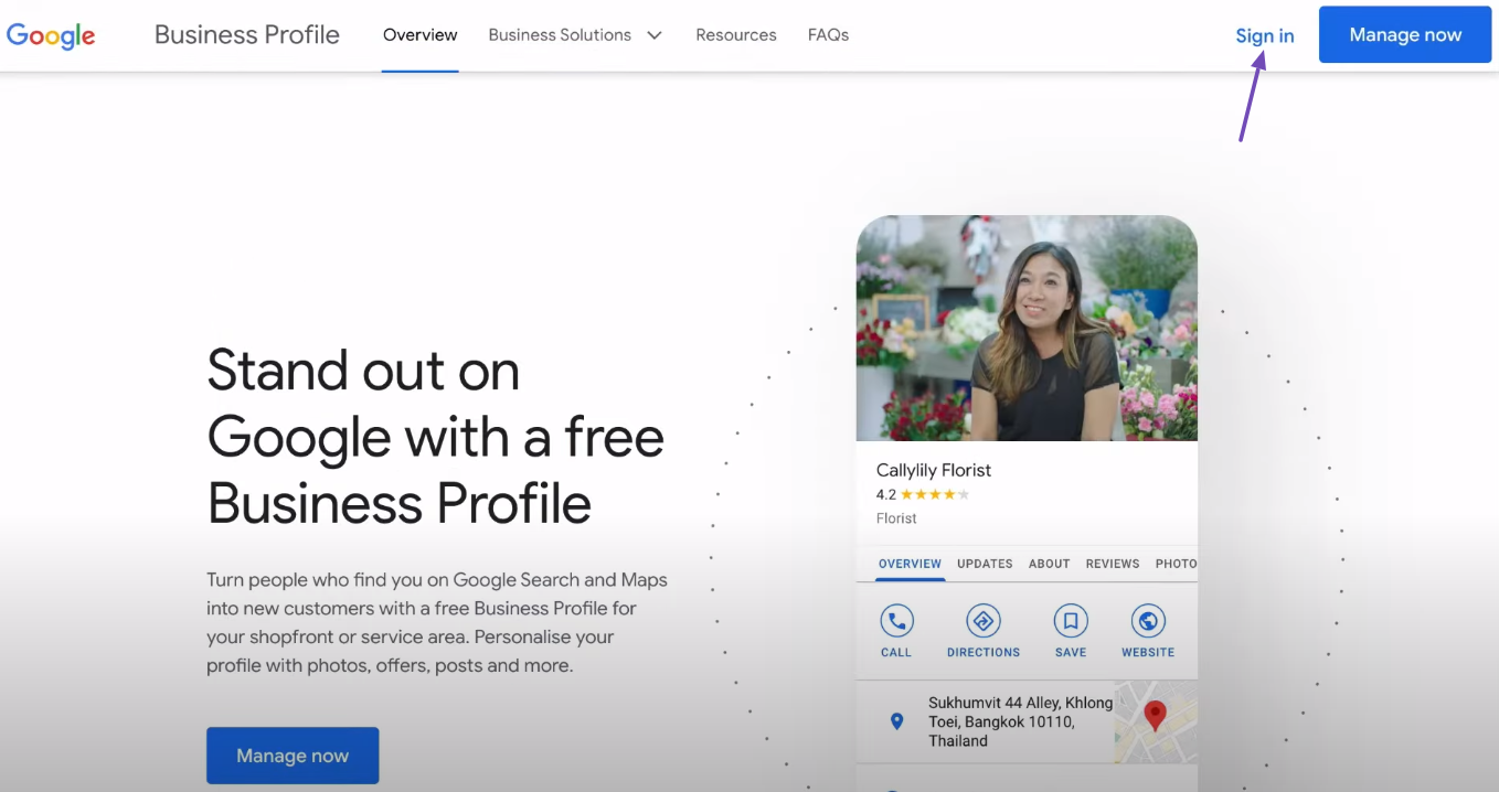 Head to the Google Business Profile page and click Sign In