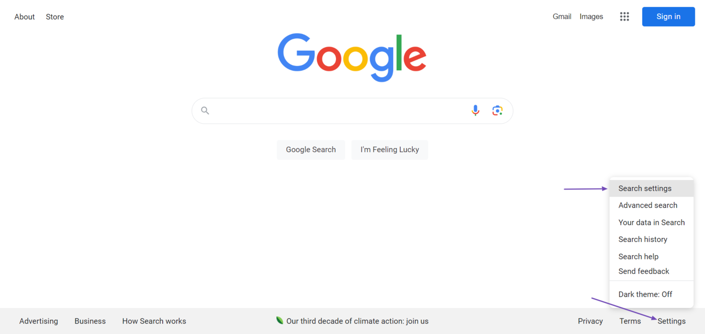 Open Google Search Settings
