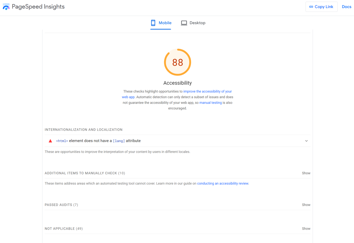 PageSpeed Insights Accessibility audit