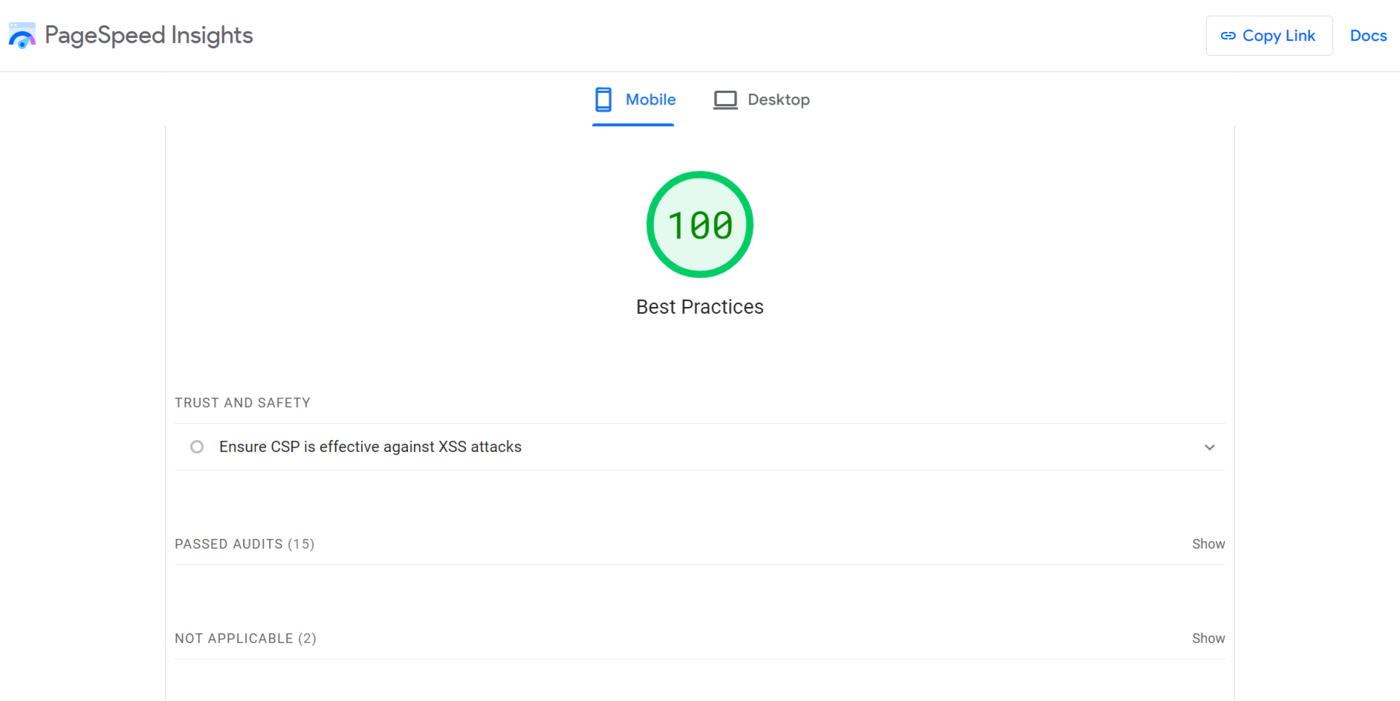 PageSpeed Insights Best Practices audit