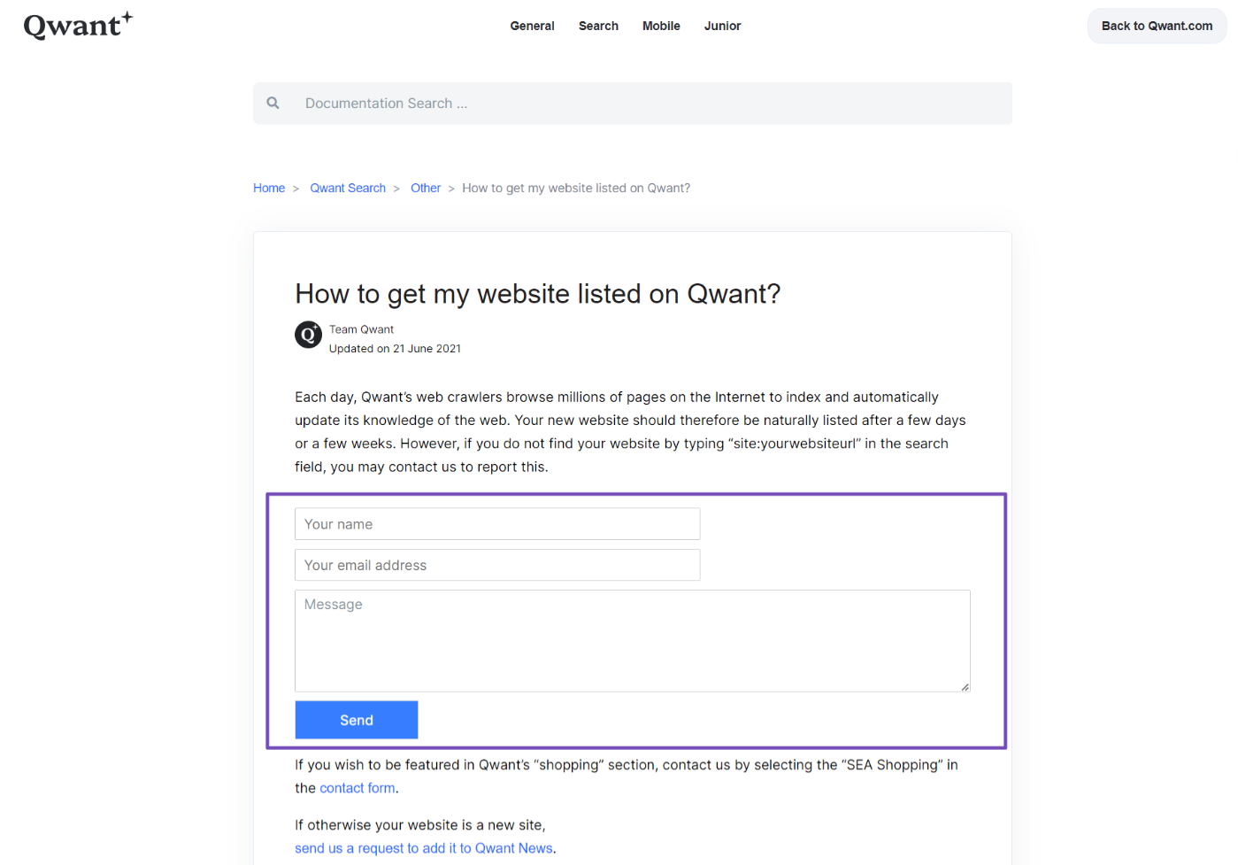Submit your website to Qwant