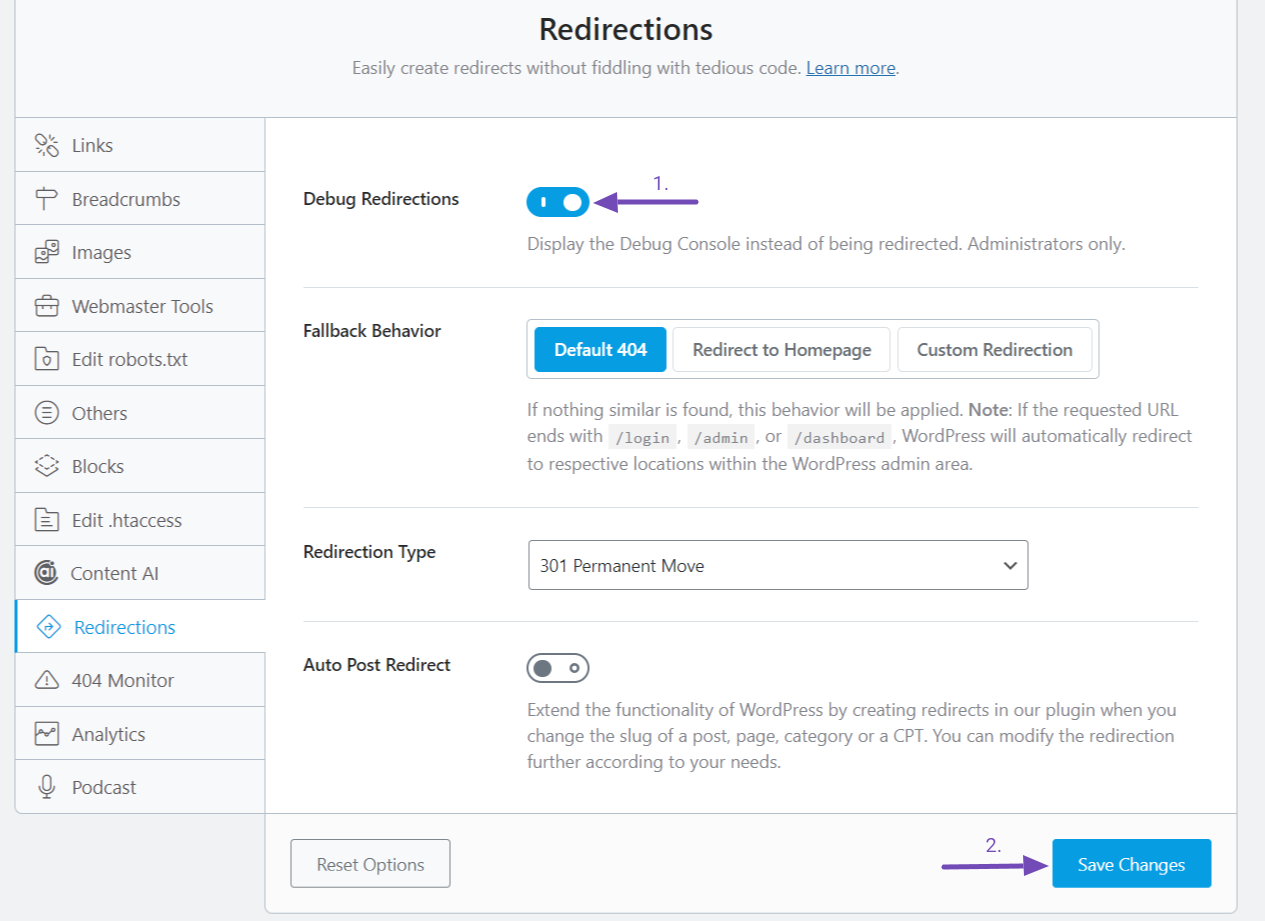 Setting up Debug Redirections in Rank Math