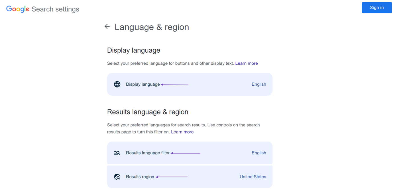 Select the language and region of your target audience