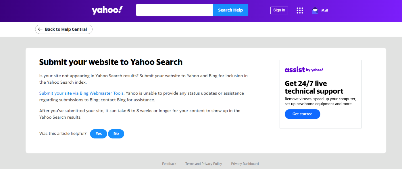 Submit your website to Yahoo search