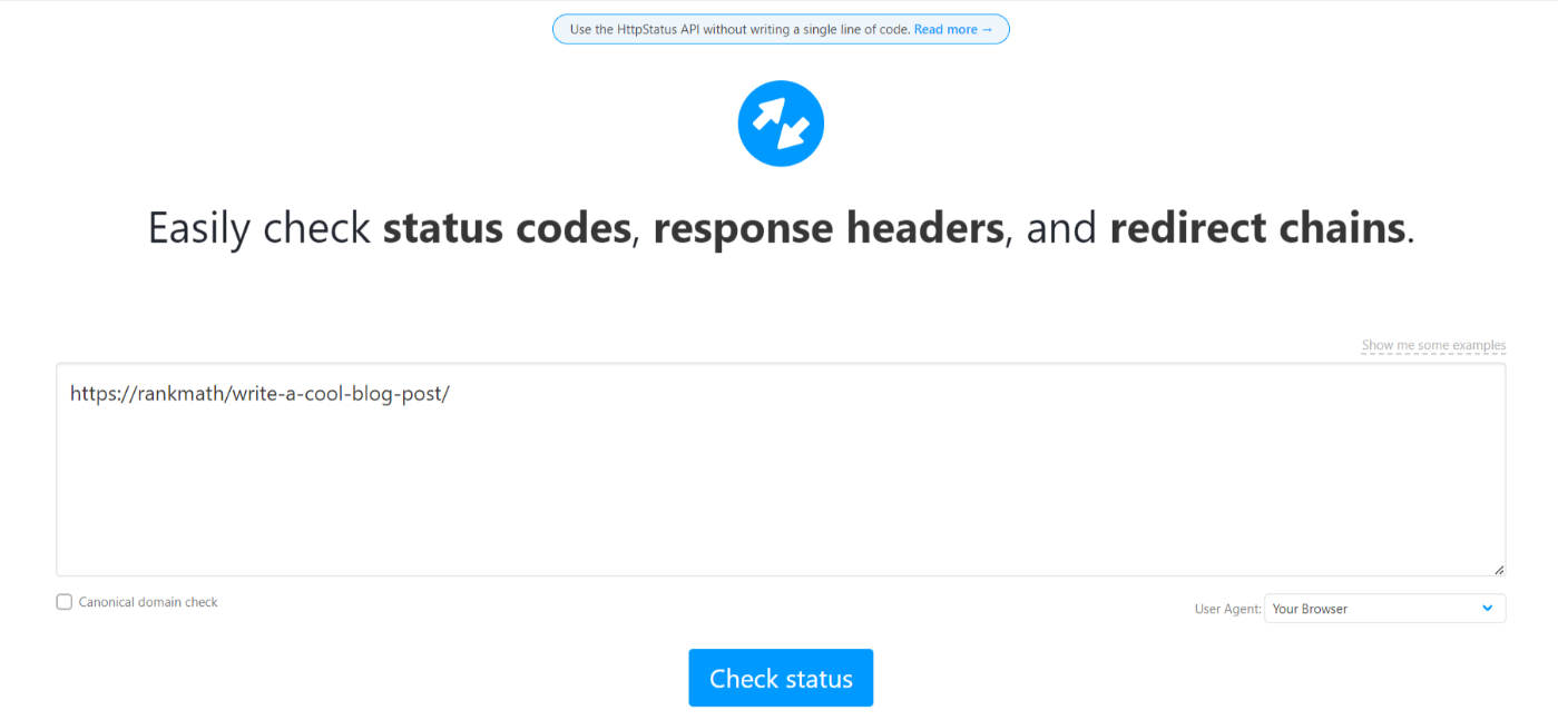 httpstatus.io homepage to insert URL