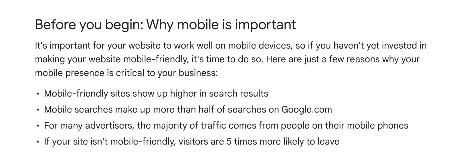 Mobile friendliness Google guideline