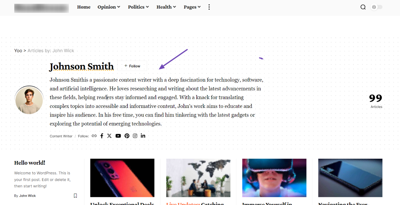 Author page in WordPress