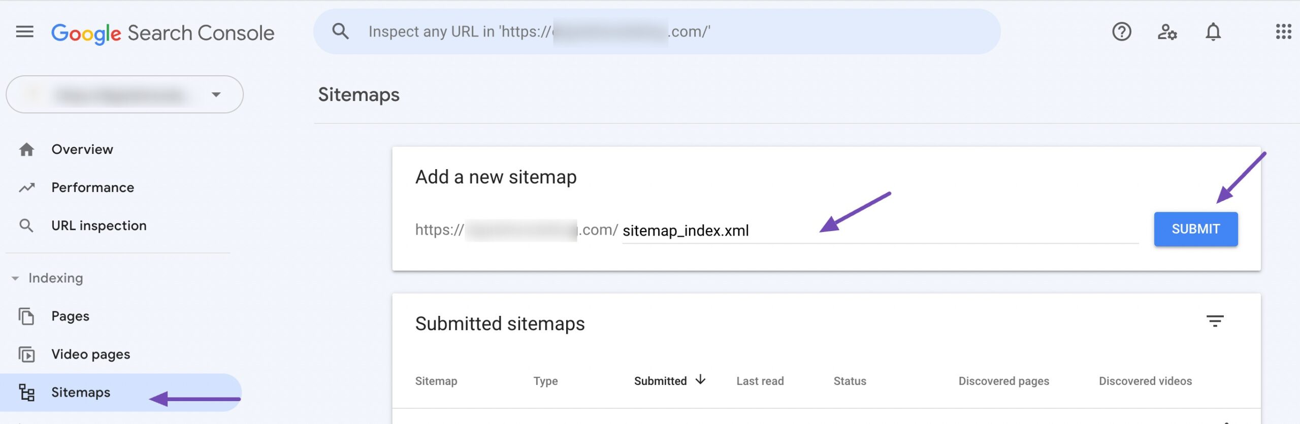 Submit sitemap in Google Search Console