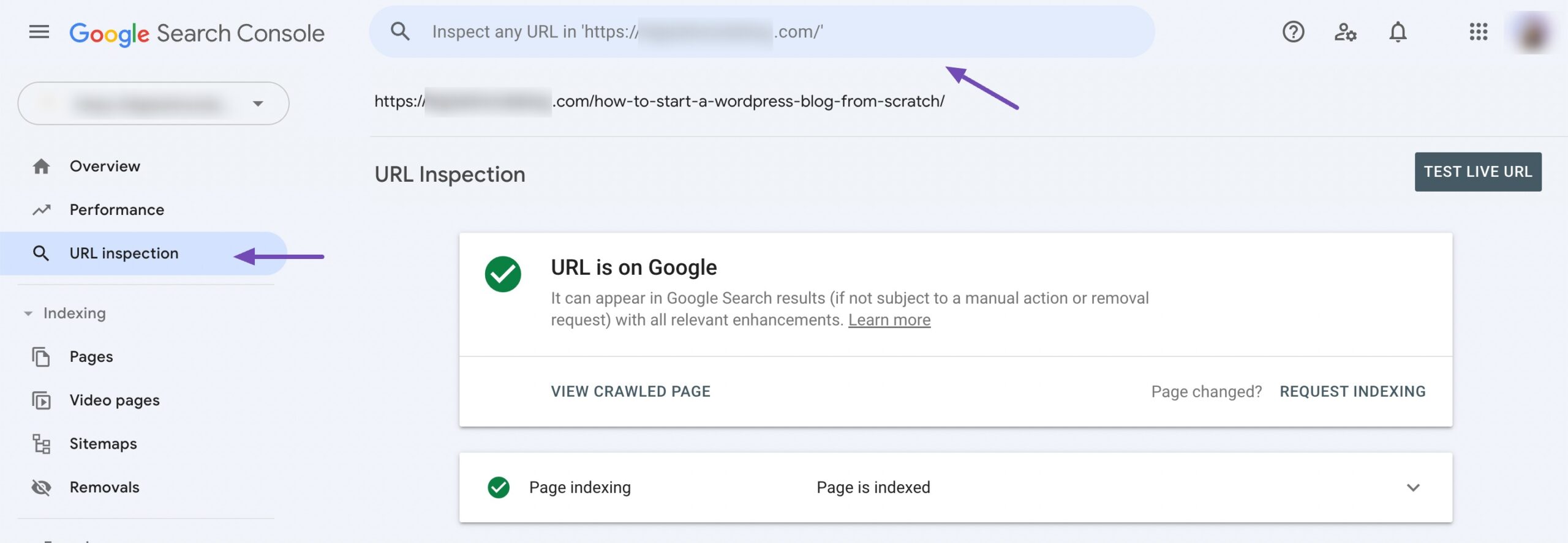 URL Inspection in Google Search Console