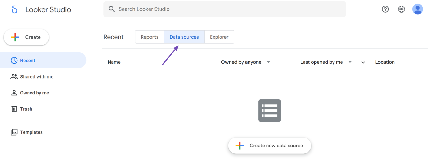 Overview of the Data sources area of the Looker Studio Dashboard