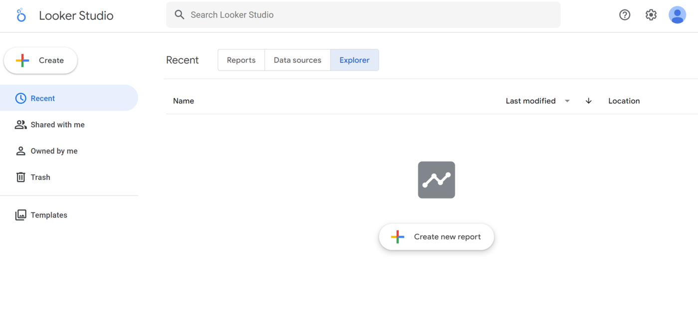 Overview of the Explorer page in Looker Studio