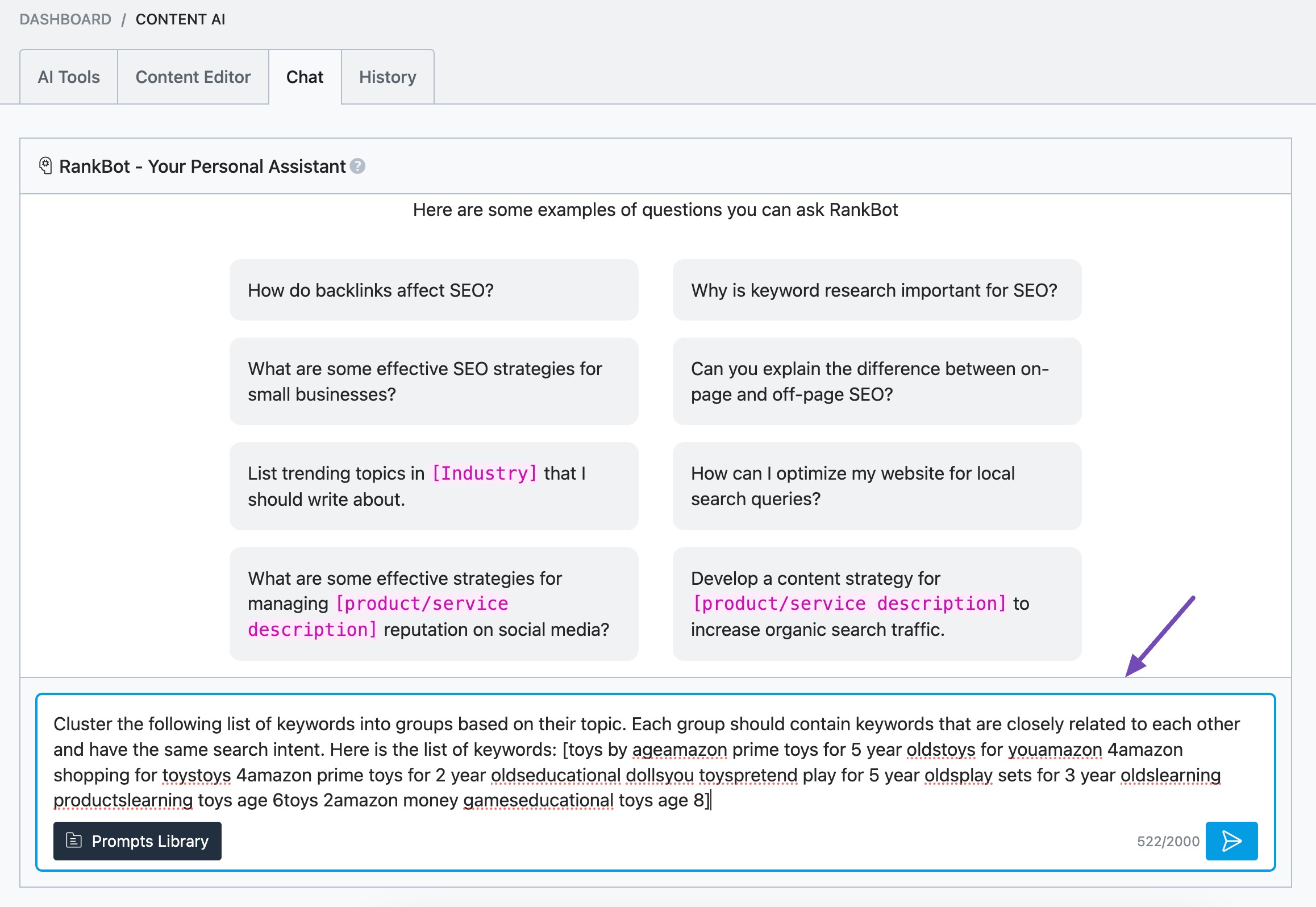 Create keyword cluster using RankBot