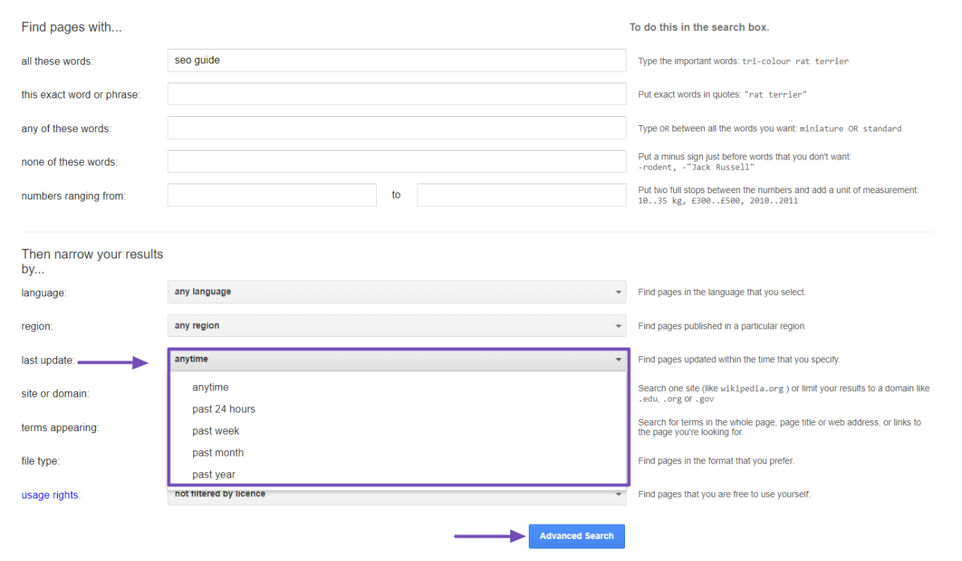 configuring Google's Advanced Search tool