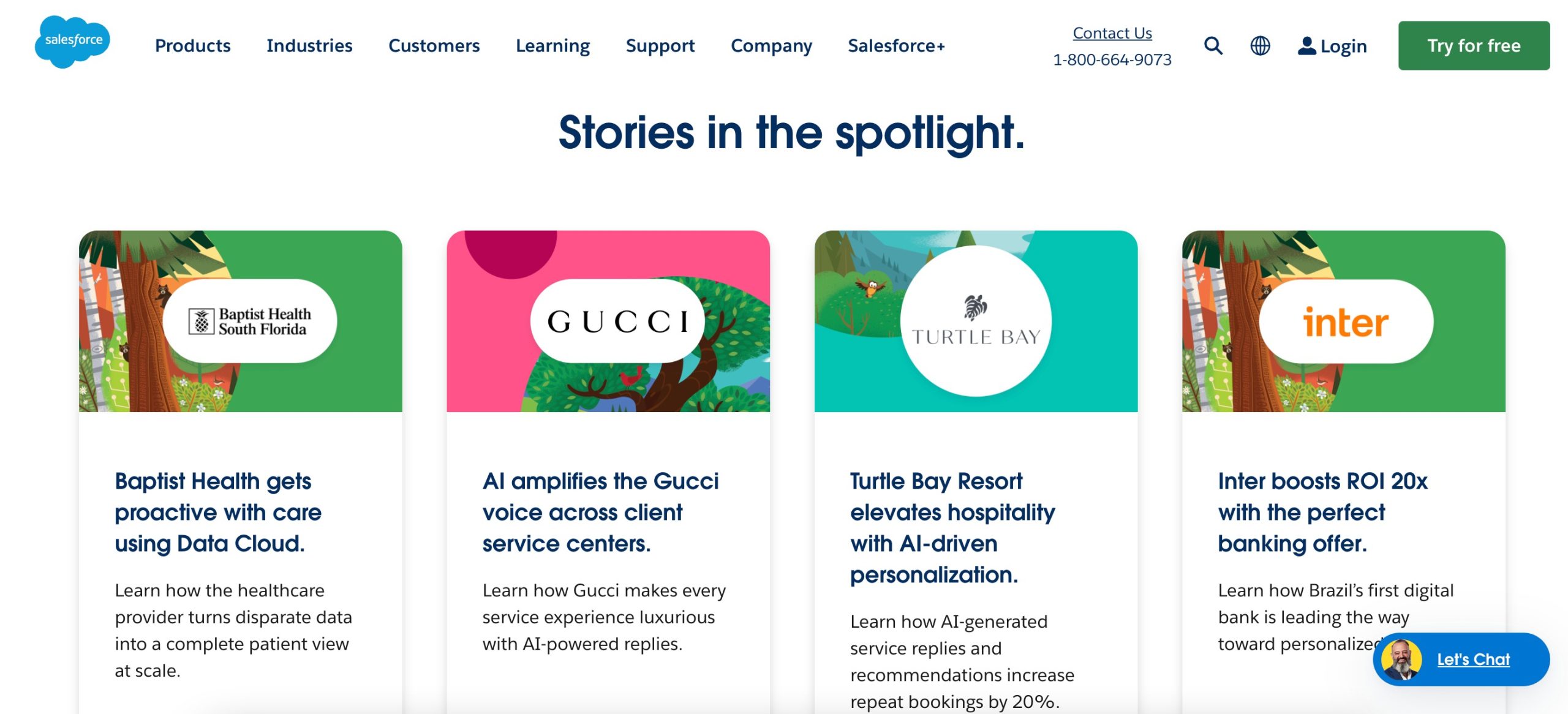 Example of Customer Success stories on Salesforce website