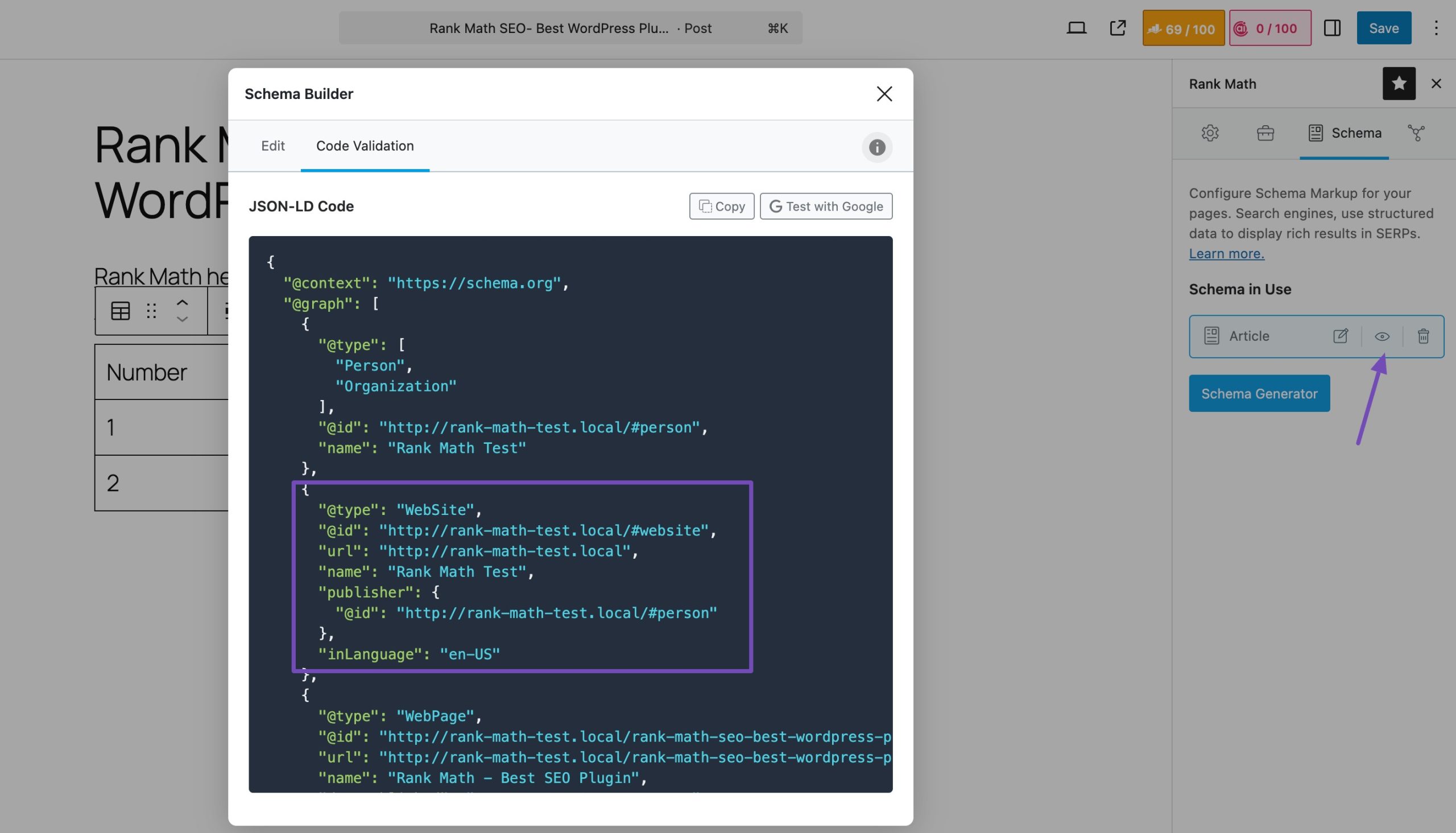 The WebSite Schema JSON-LD Code