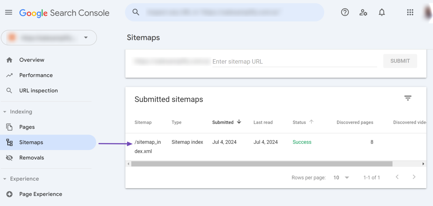 Click on a sitemap to gather insights into it