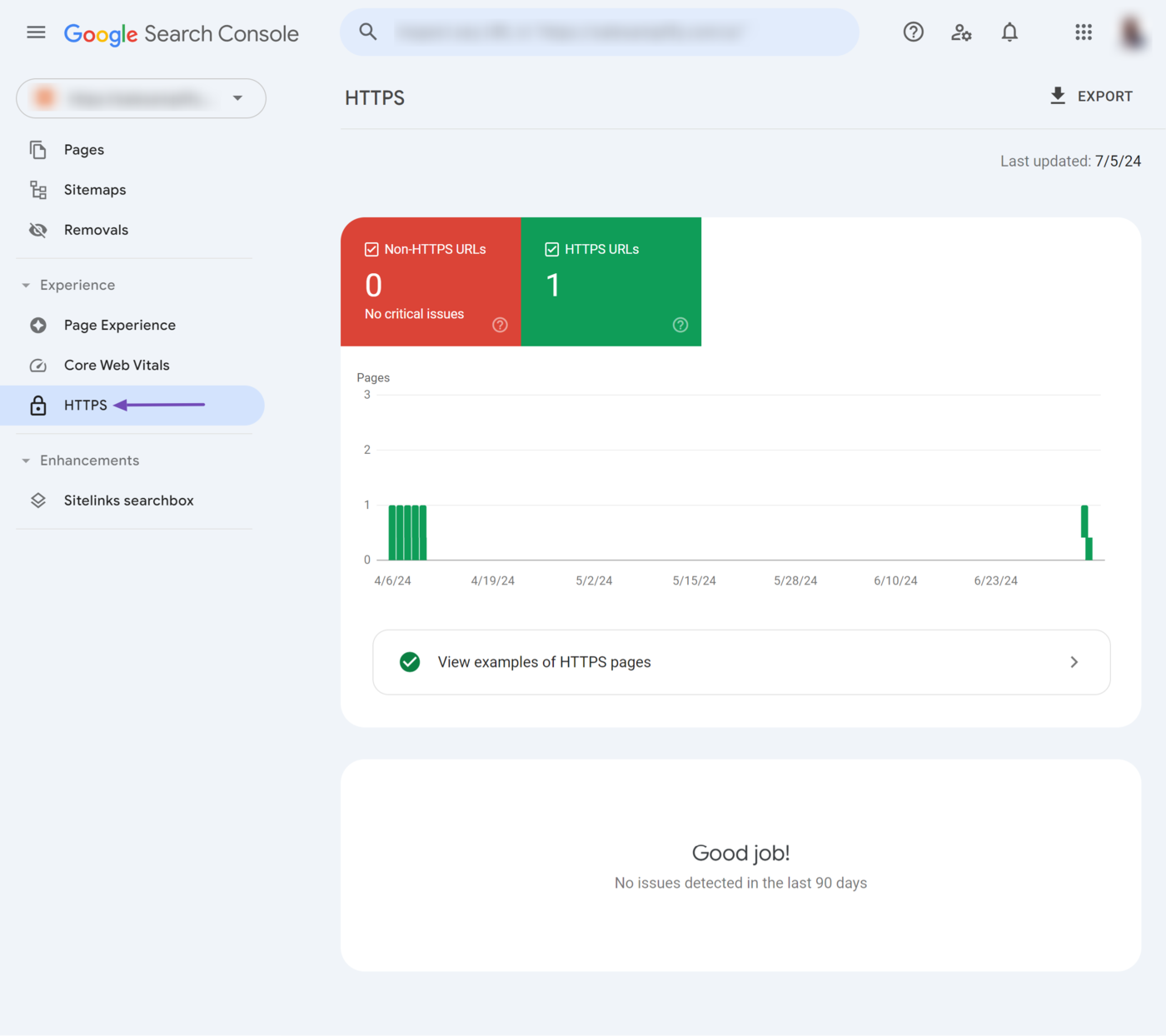 Overview of the HTTPS report in Google Search Console
