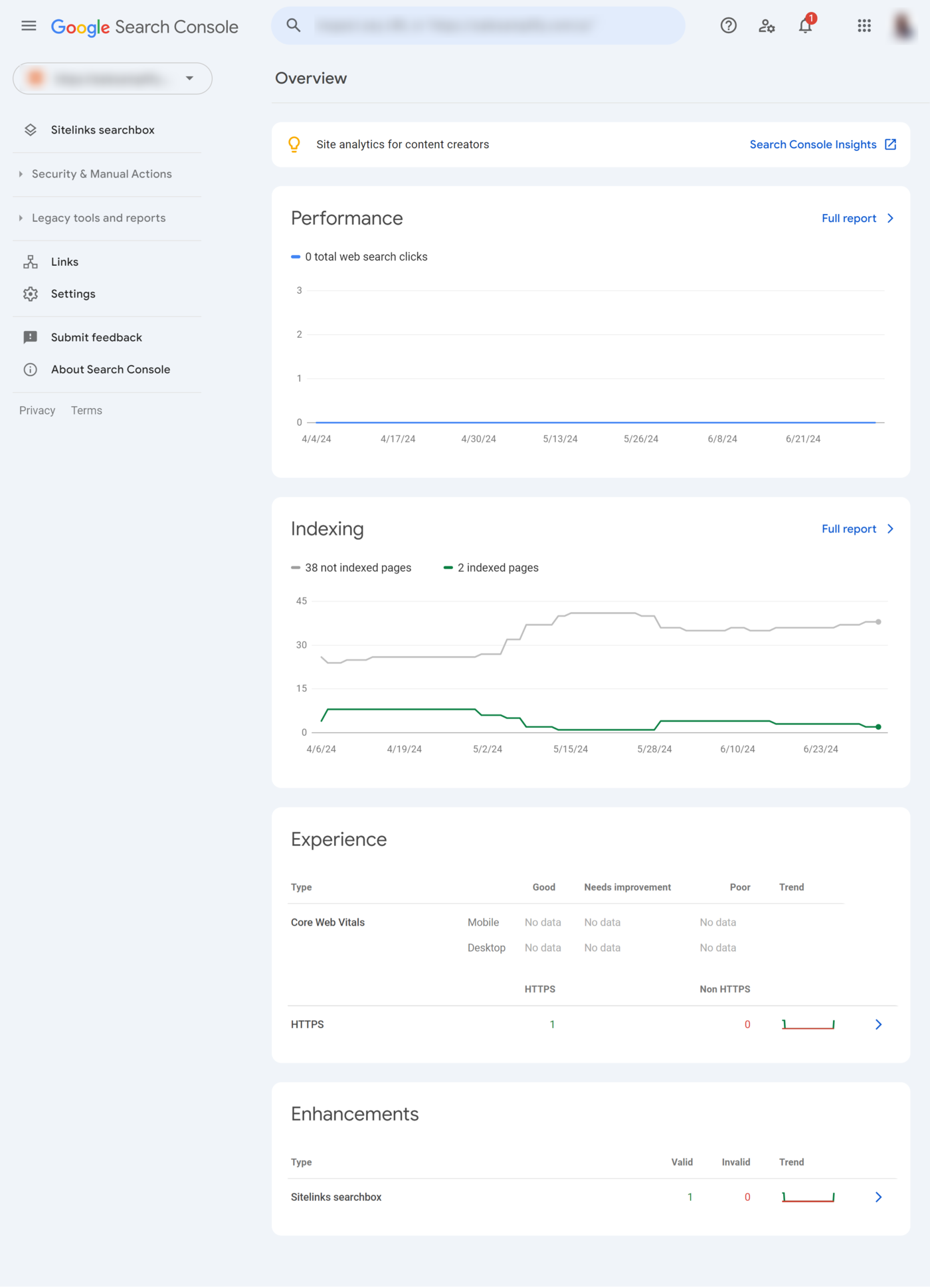Overview of the Overview section of Google Search Console