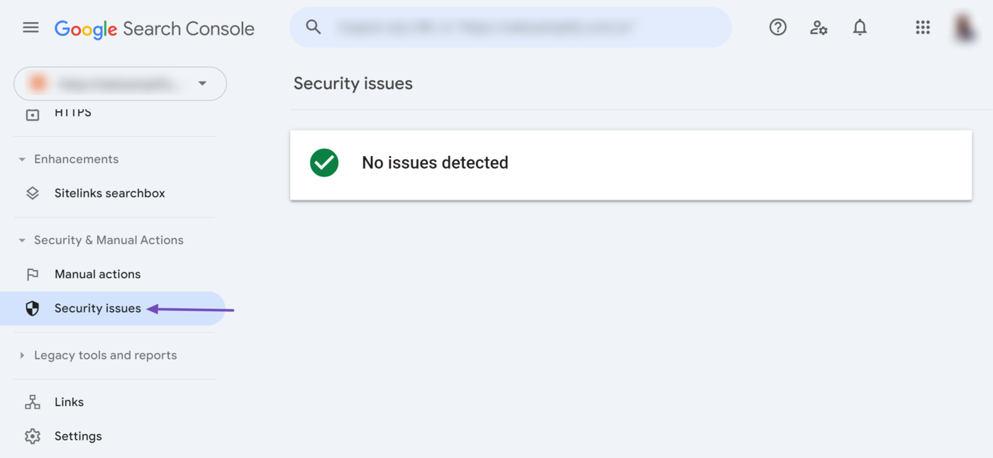 Overview of the security issues report in Google Search Console