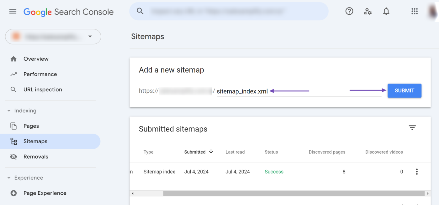  Paste your sitemap URL into the field and click Submit