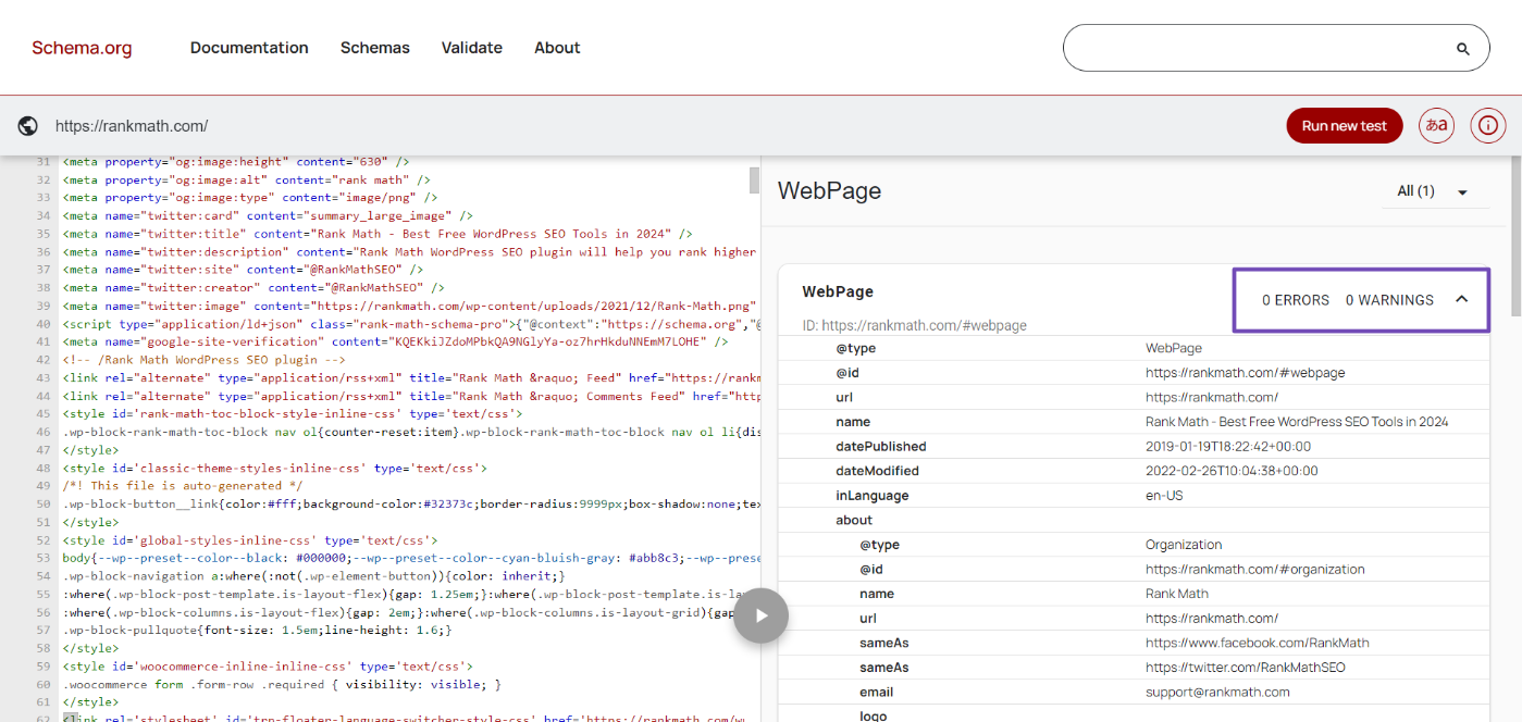 Reviewing the schema markup results