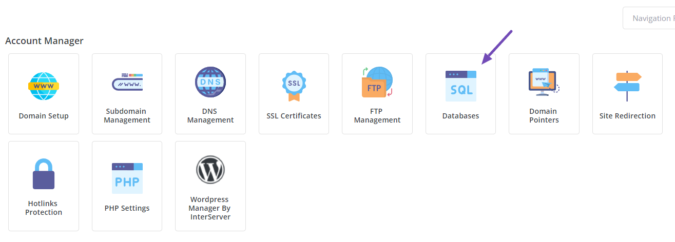 Select the Databases option on cPanel
