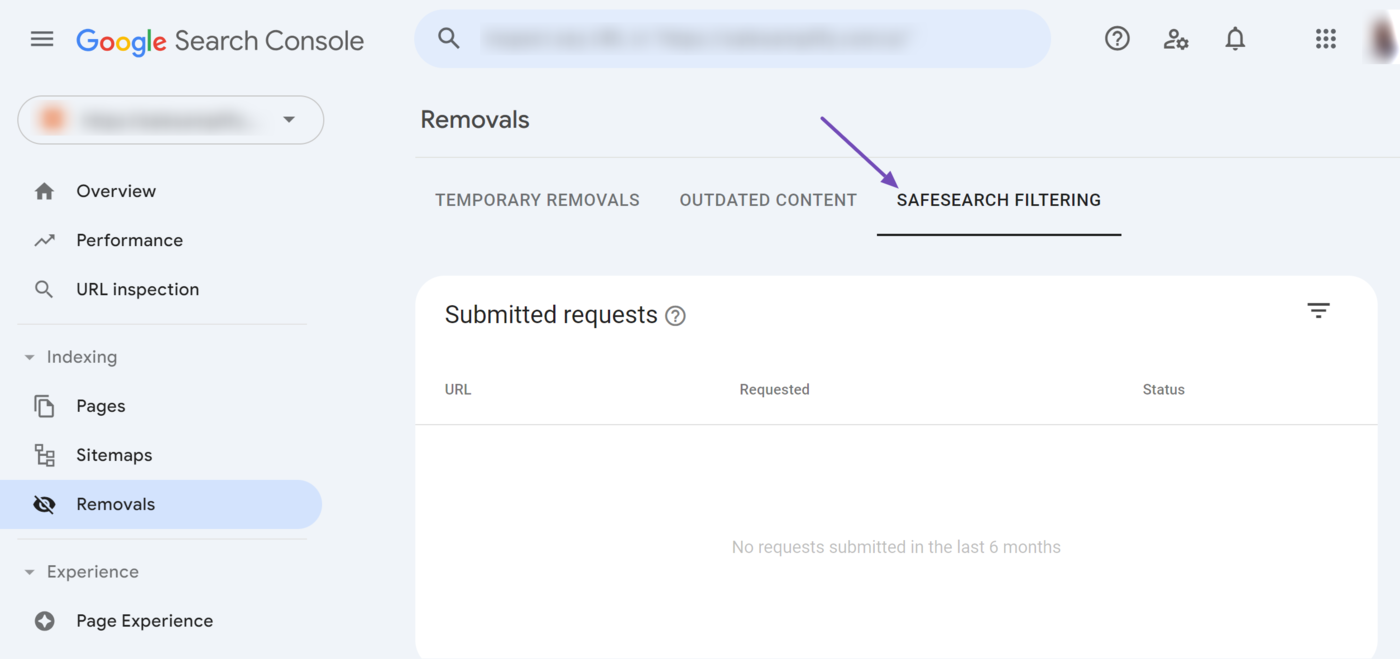 The SafeSearch Filtering report in Google Search Console