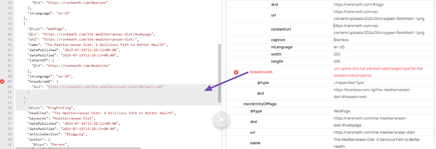 discovering where the schema markup error originated