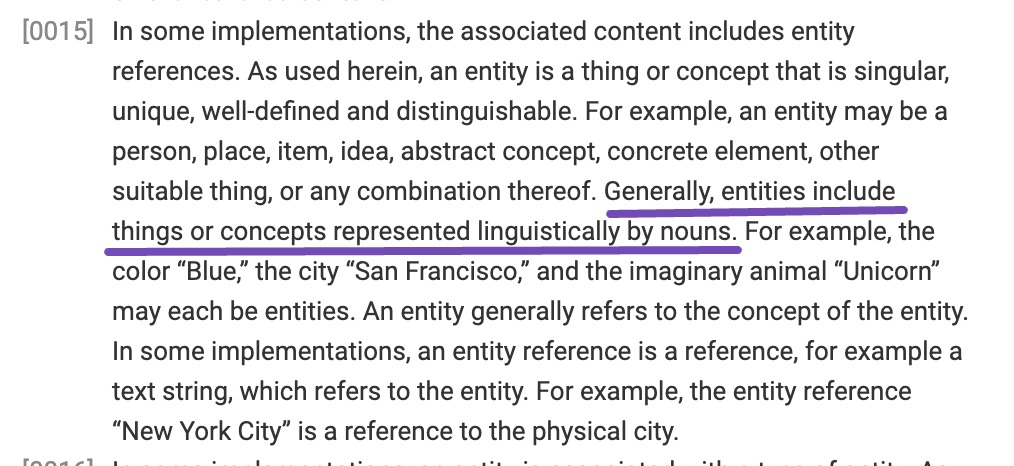 Entity definition in Google patent