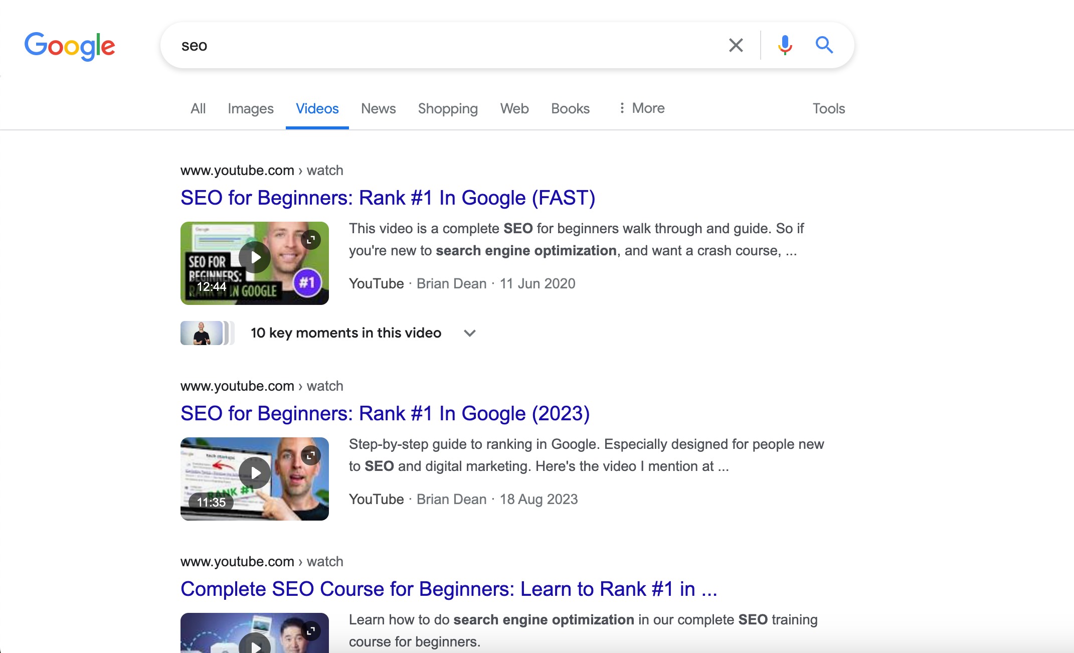 Google video search engine