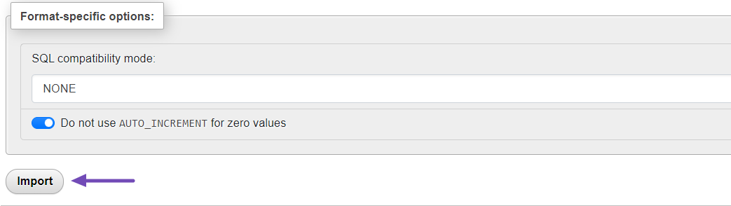 Import the sql databases for the staging site