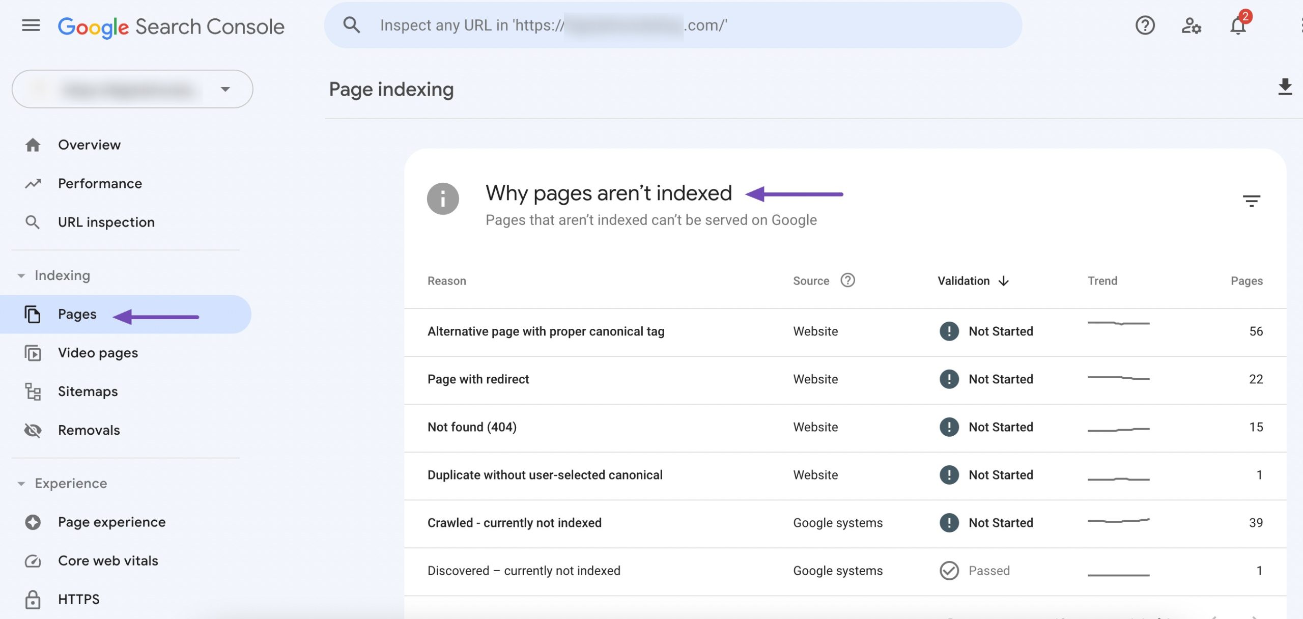 Indexing issues in Google Search Console