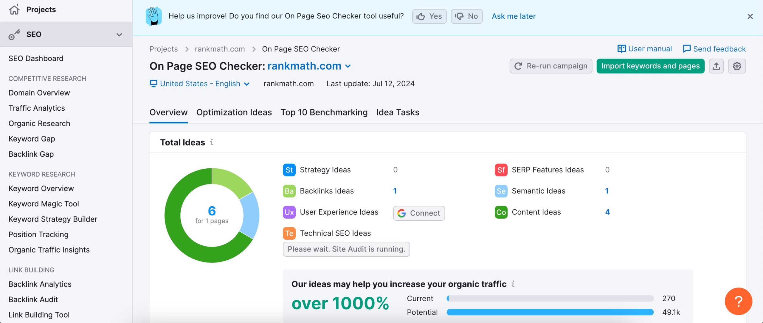 On-Page SEO Checker tool in Semrush