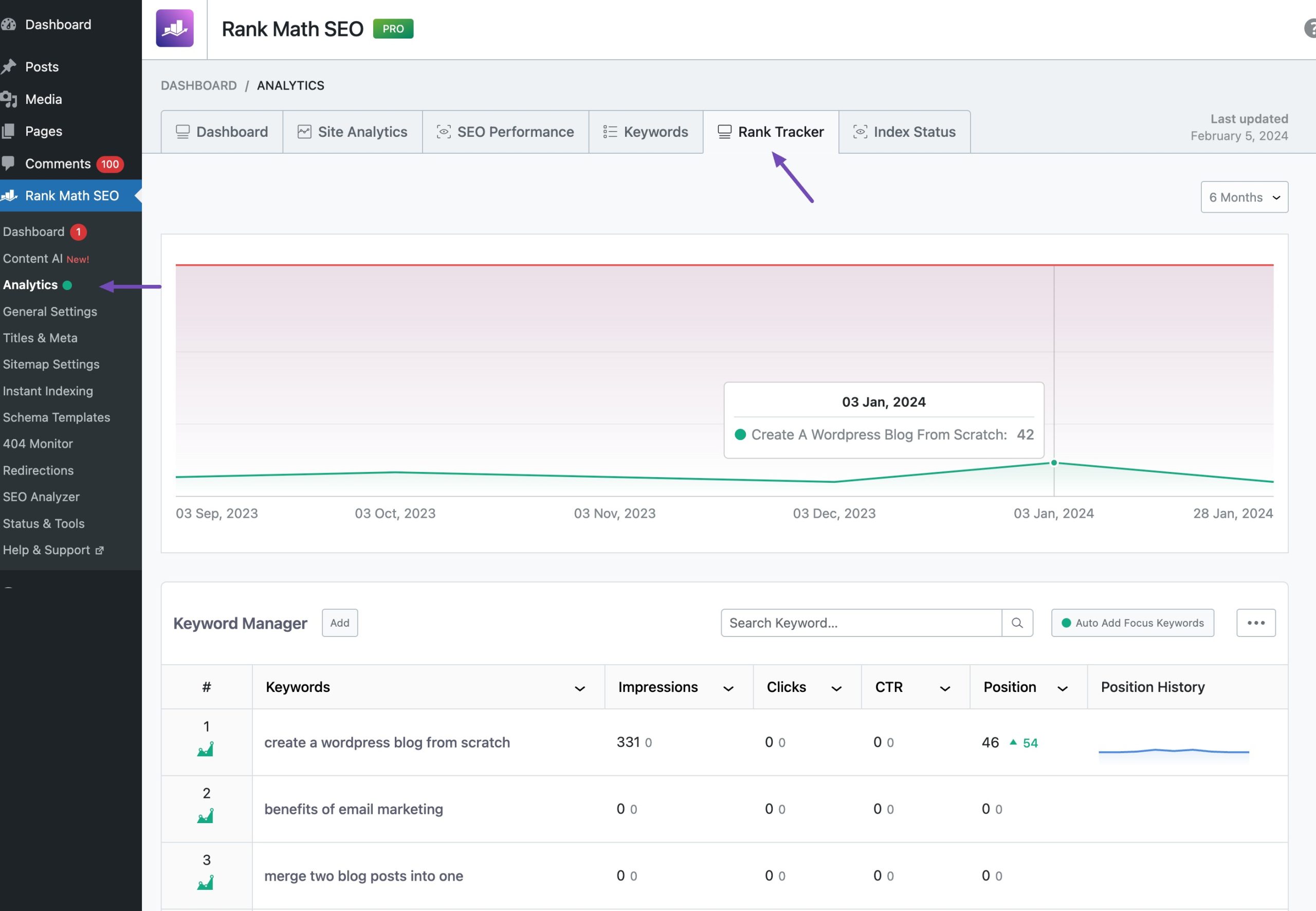 Rank Tracker in Rank Math PRO