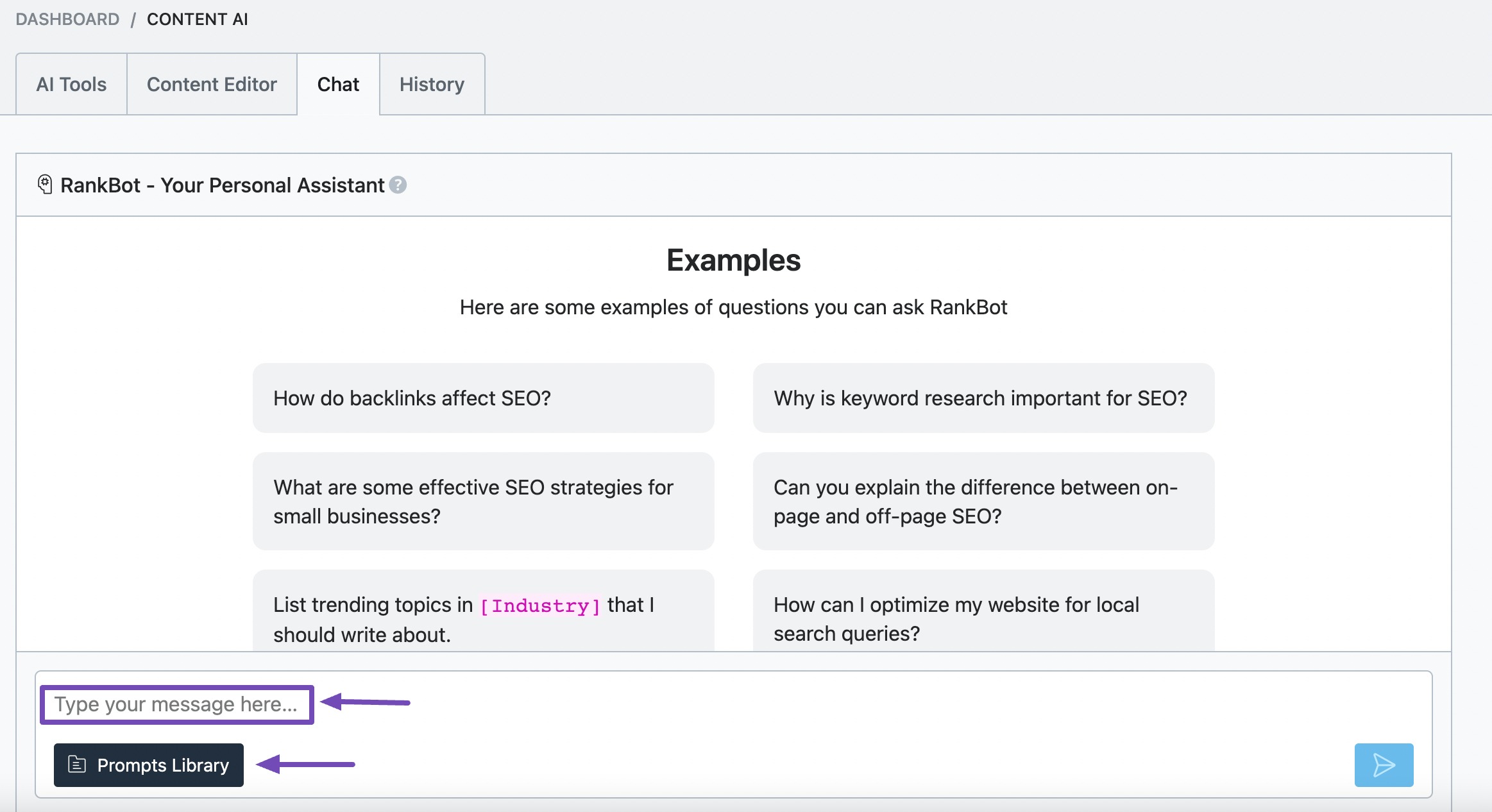 Prompts Library in RankBot