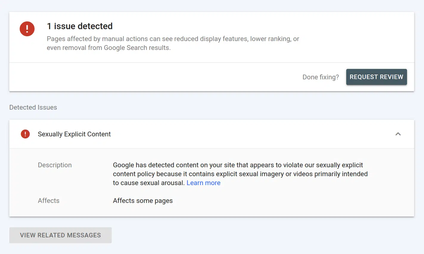 Explicit manual actions penalty is one of the News and Discover Policy Violations penalty in Google Search Console