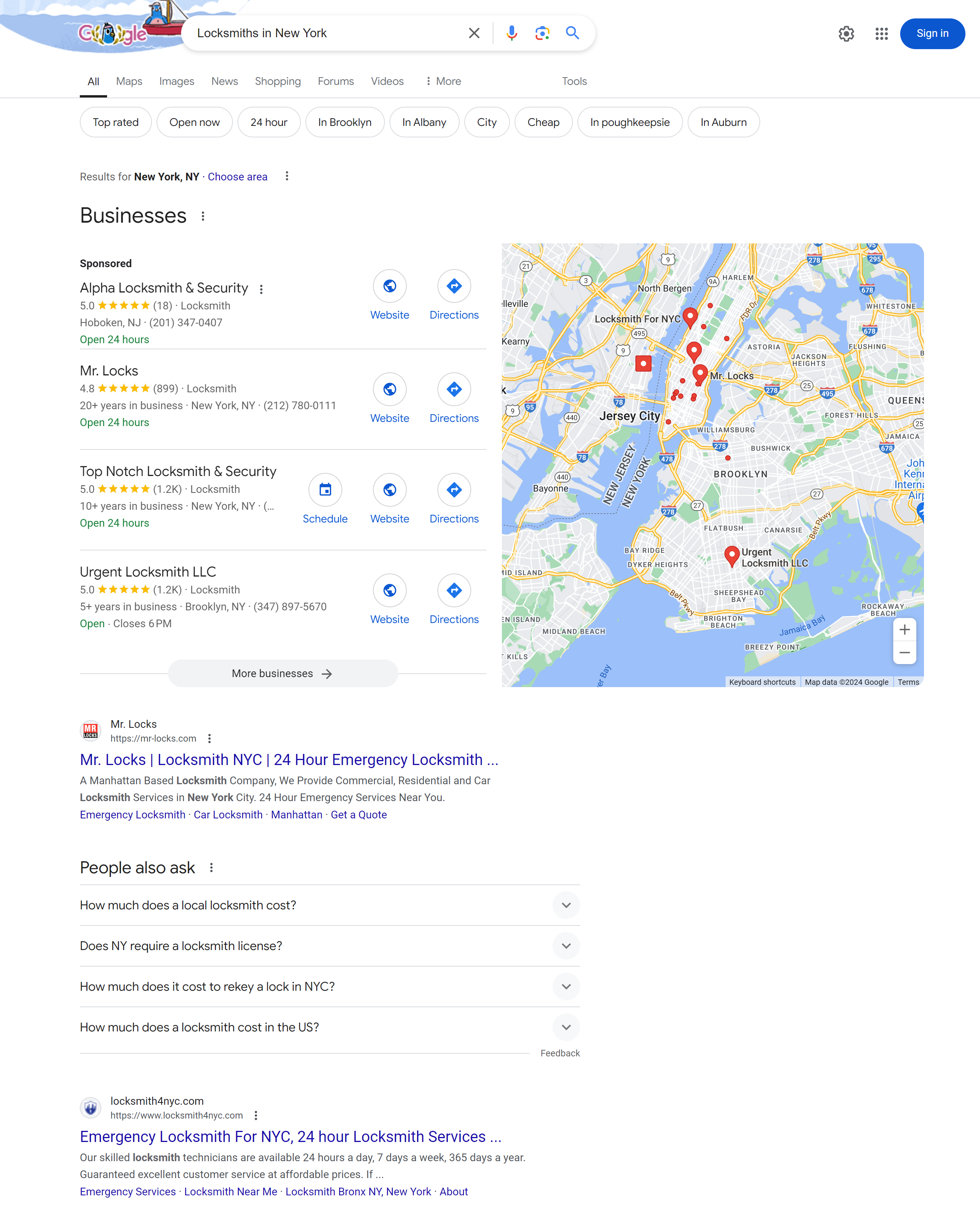 Sample of the local search results page