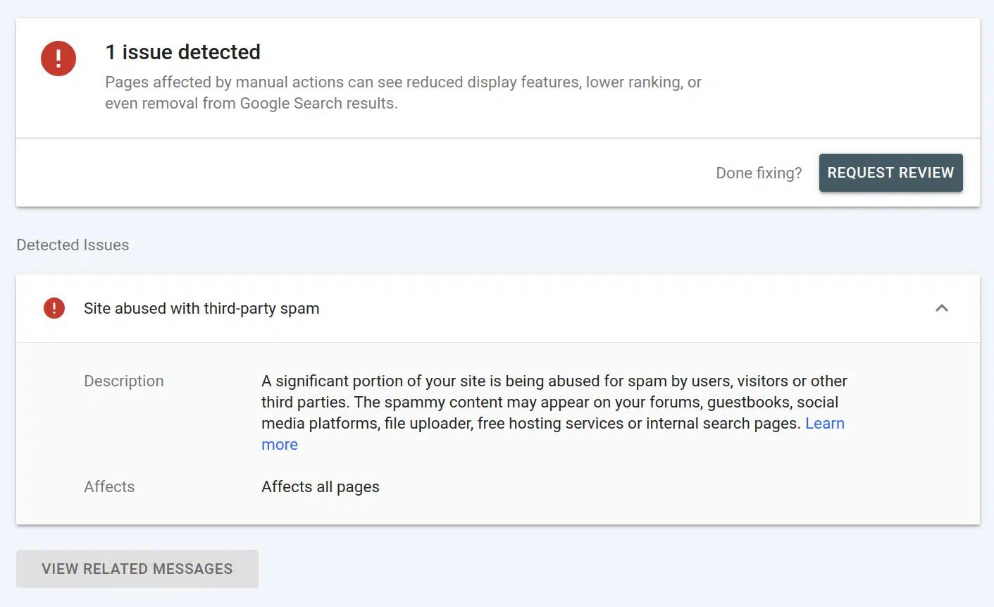 Site abused with third-party spam spammy free host penalty in Google Search Console