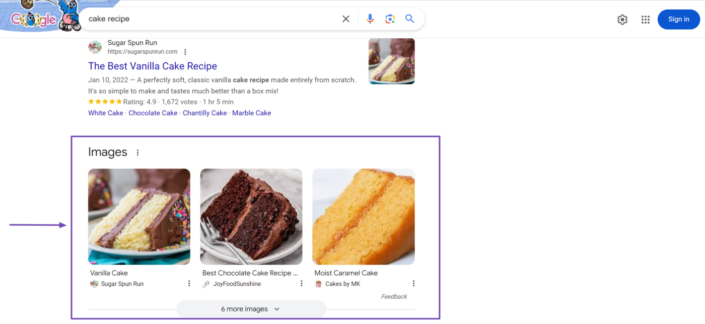 The image carousel on Google search results displays multiple images.