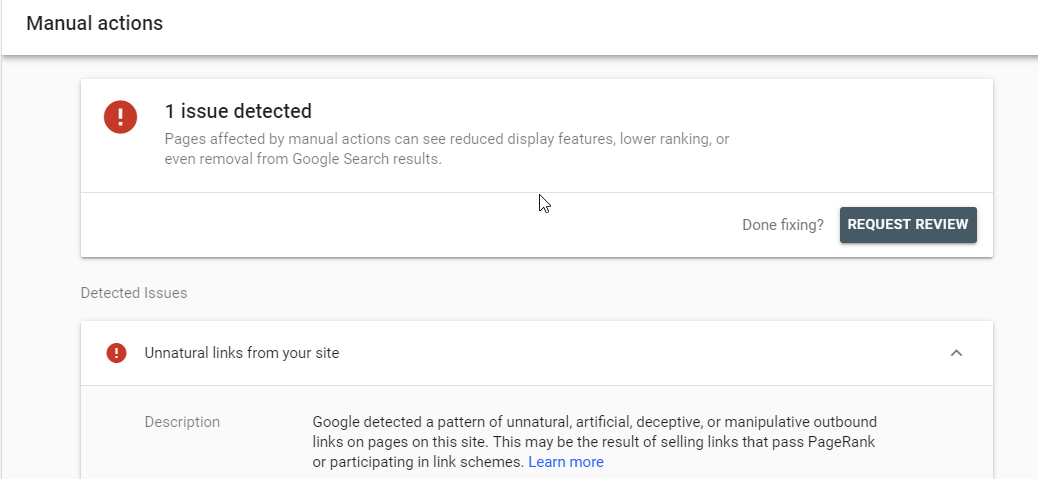 Unnatural Links From Your Site penalty in Google Search Console