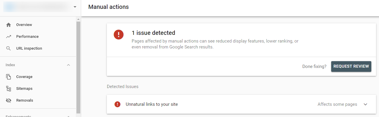 Unnatural Links to Your Site penalty in Google Search Console