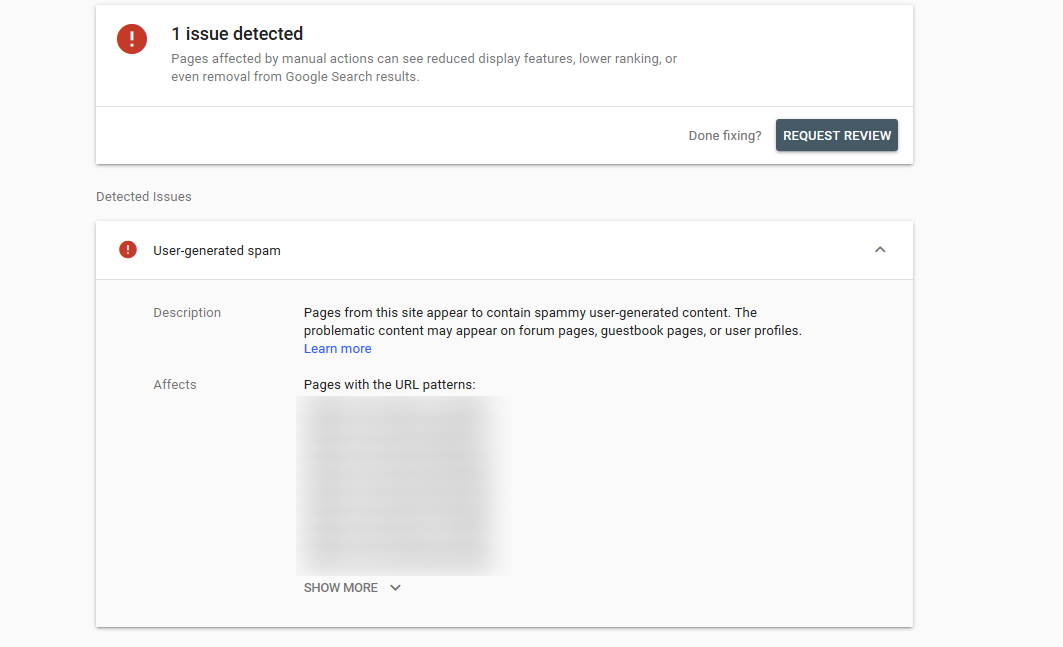 User-Generated Spam penalty in Google Search Console